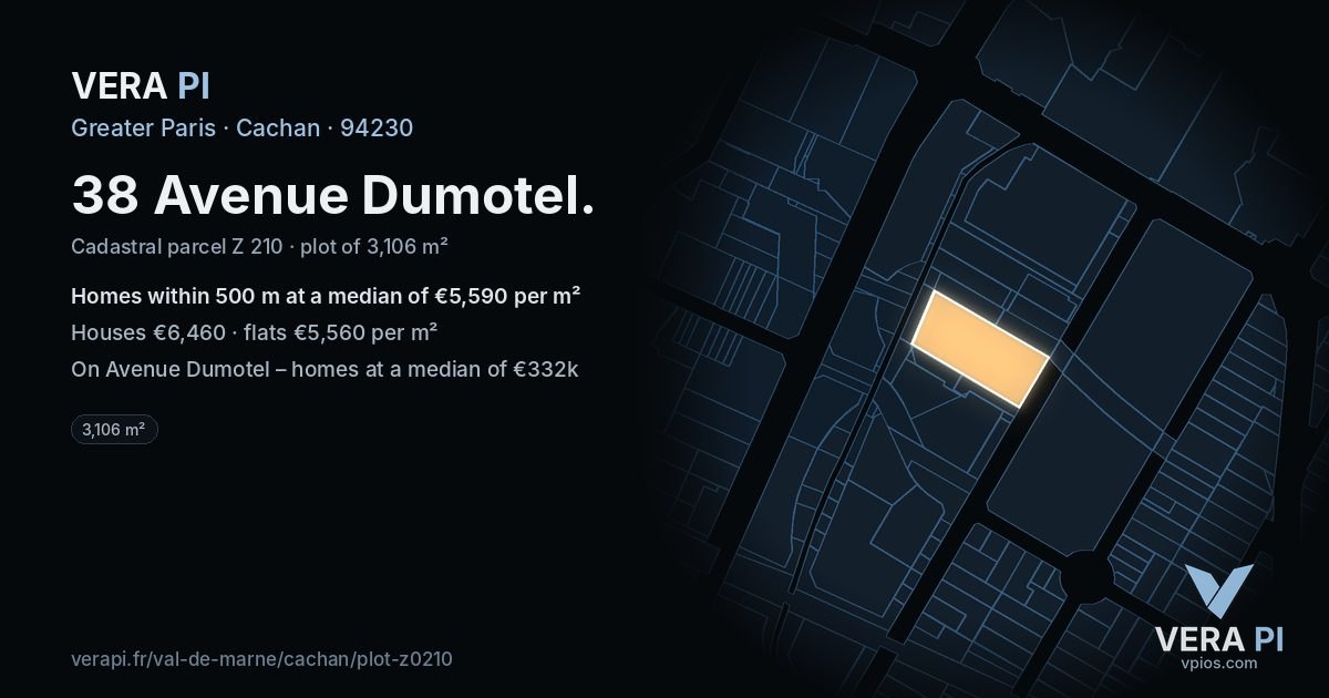 38 Avenue Dumotel, Cachan at night – the plot lit, the parcels around coloured by the prices near them
