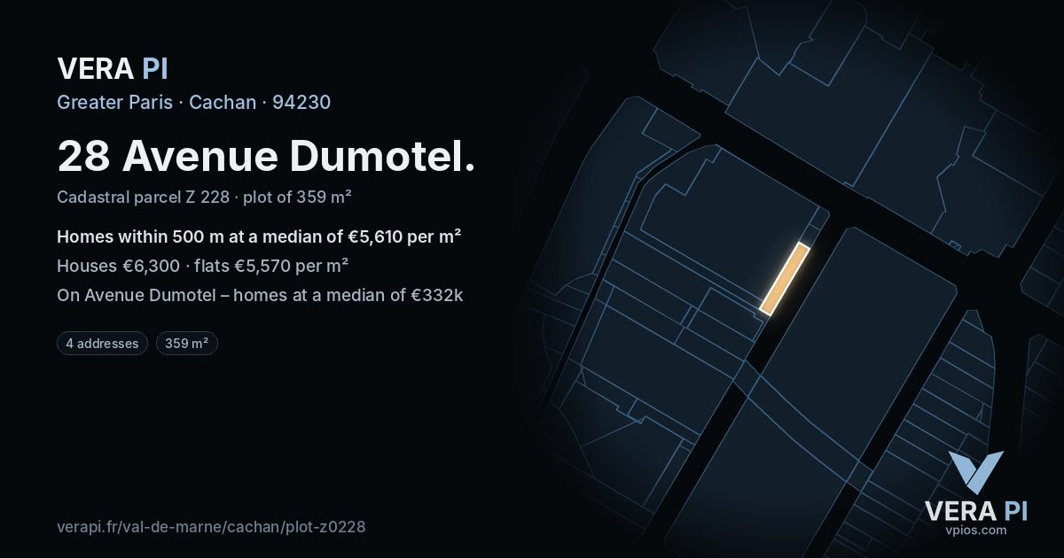 28 Avenue Dumotel, Cachan at night – the plot lit, the parcels around coloured by the prices near them