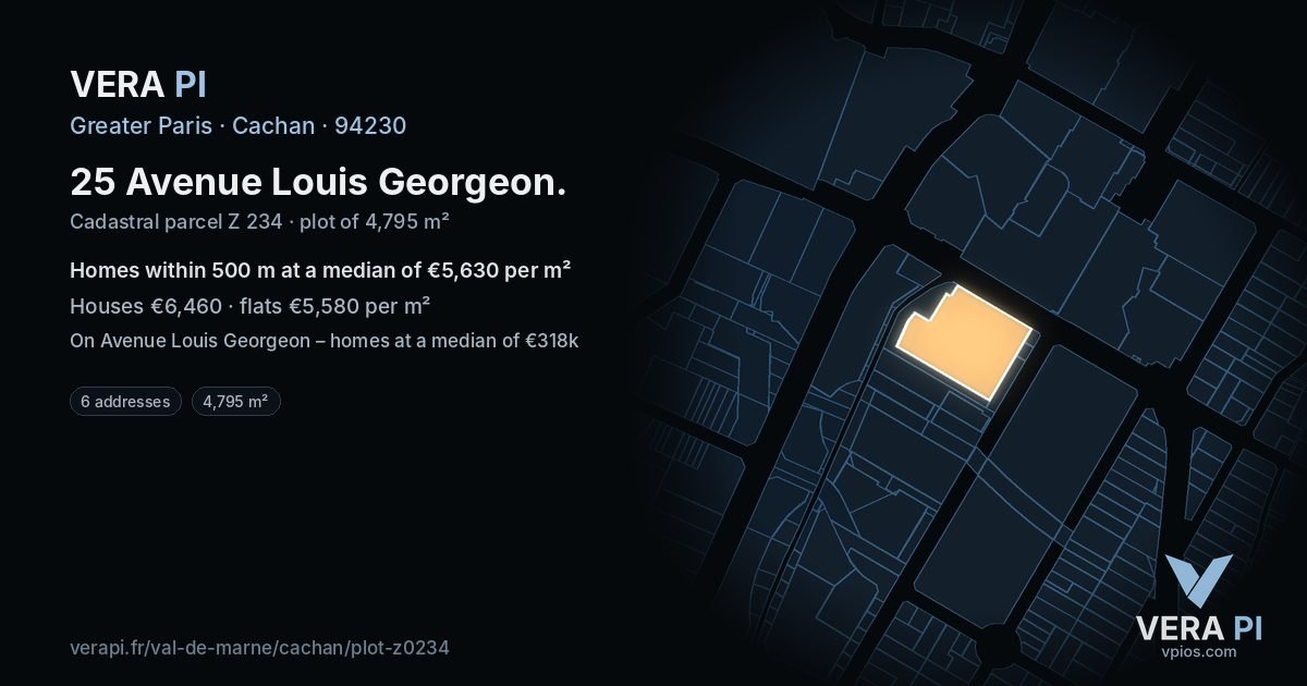 25 Avenue Louis Georgeon, Cachan at night – the plot lit, the parcels around coloured by the prices near them