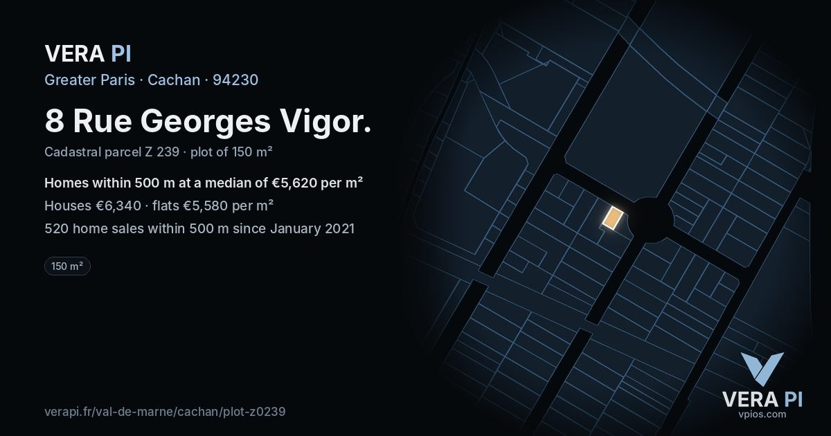 8 Rue Georges Vigor, Cachan at night – the plot lit, the parcels around coloured by the prices near them
