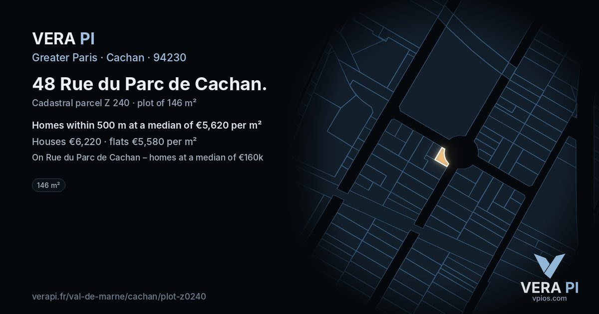 48 Rue du Parc de Cachan, Cachan at night – the plot lit, the parcels around coloured by the prices near them