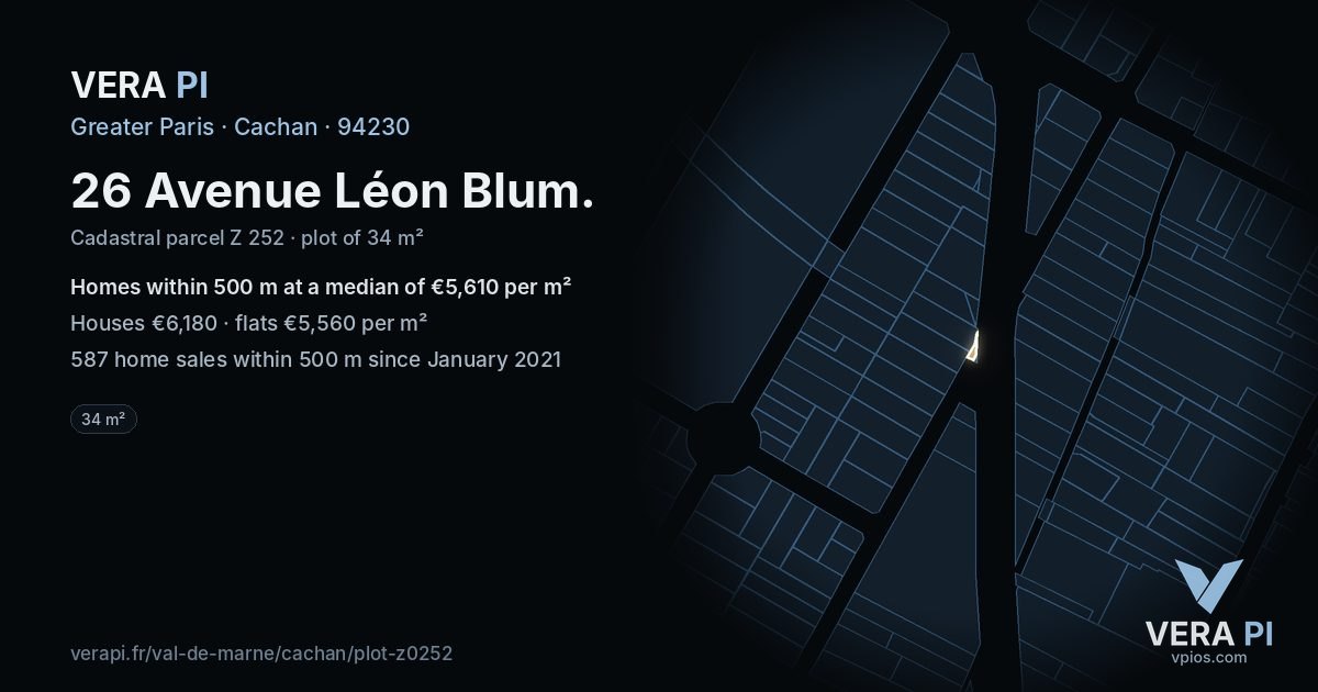 26 Avenue Léon Blum, Cachan at night – the plot lit, the parcels around coloured by the prices near them