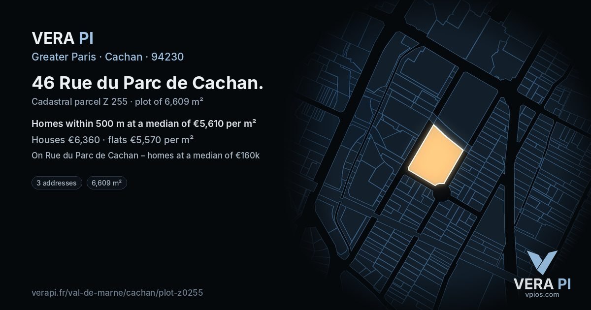 46 Rue du Parc de Cachan, Cachan at night – the plot lit, the parcels around coloured by the prices near them