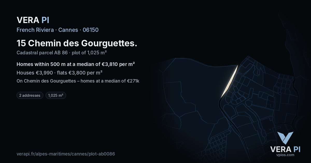 15 Chemin des Gourguettes, Cannes at night – the plot lit, the parcels around coloured by the prices near them