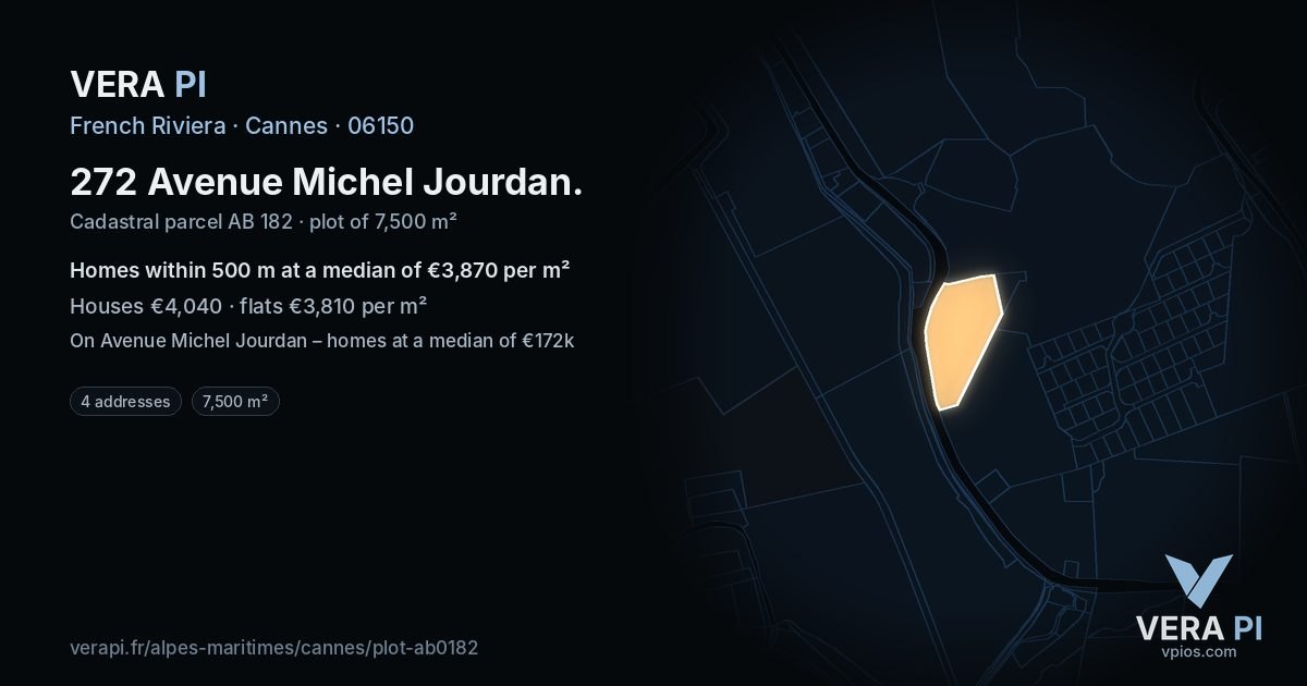 272 Avenue Michel Jourdan, Cannes at night – the plot lit, the parcels around coloured by the prices near them