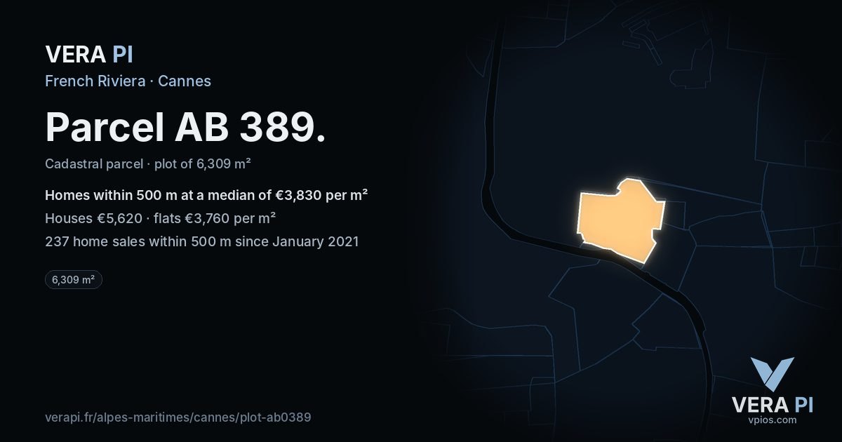 Parcel AB 389, Cannes at night – the plot lit, the parcels around coloured by the prices near them
