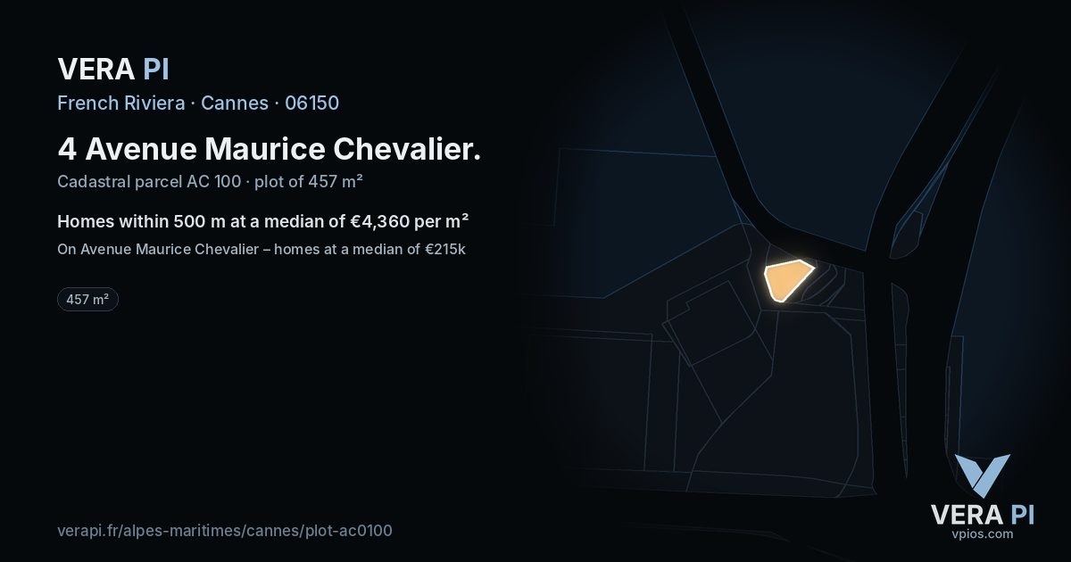 4 Avenue Maurice Chevalier, Cannes at night – the plot lit, the parcels around coloured by the prices near them
