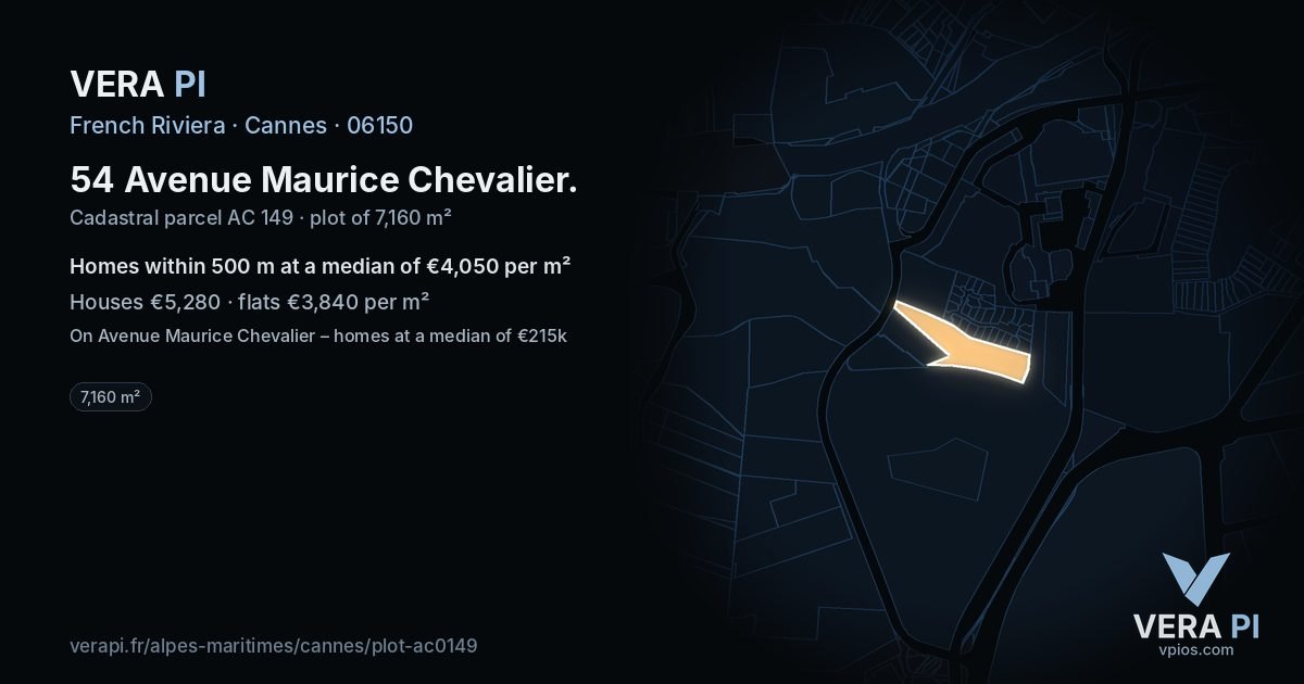 54 Avenue Maurice Chevalier, Cannes at night – the plot lit, the parcels around coloured by the prices near them