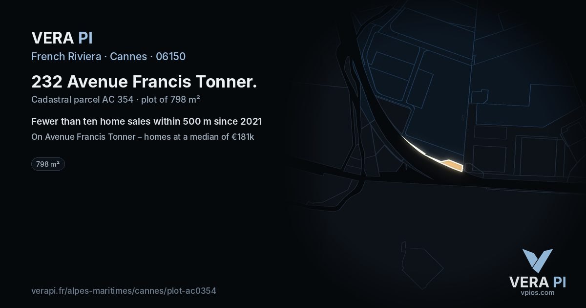 232 Avenue Francis Tonner, Cannes at night – the plot lit, the parcels around coloured by the prices near them