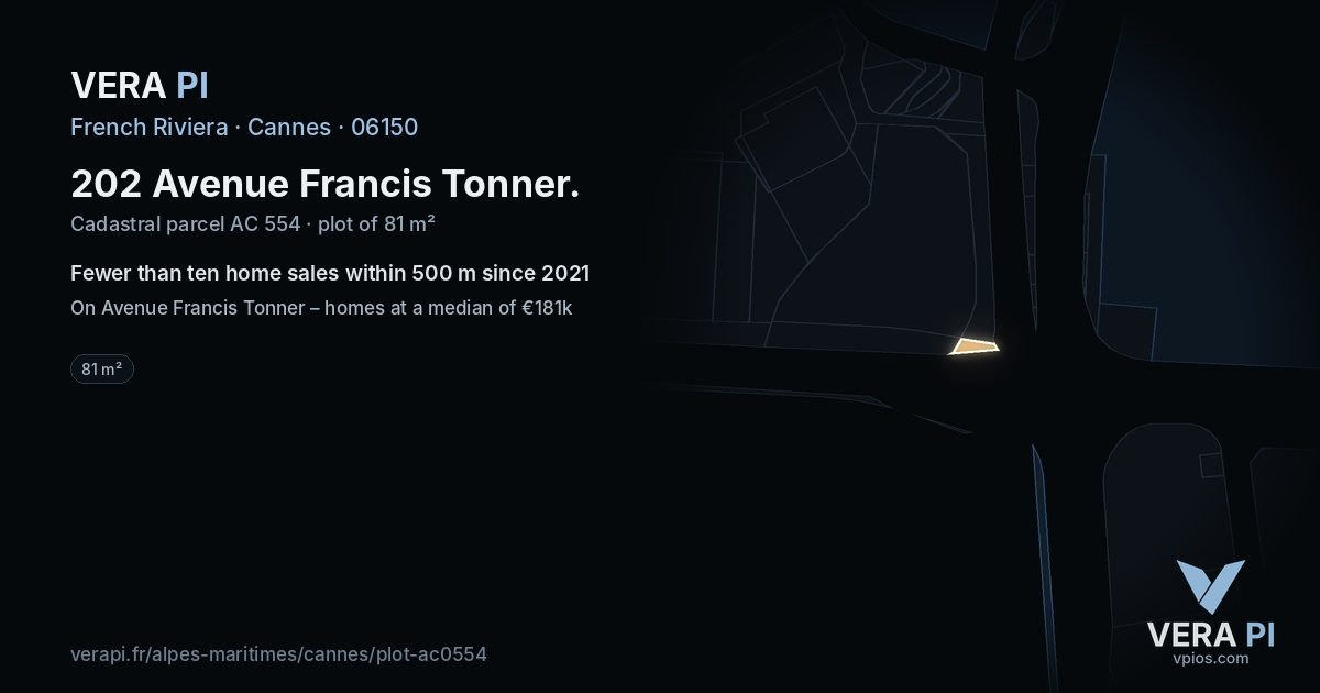 202 Avenue Francis Tonner, Cannes at night – the plot lit, the parcels around coloured by the prices near them
