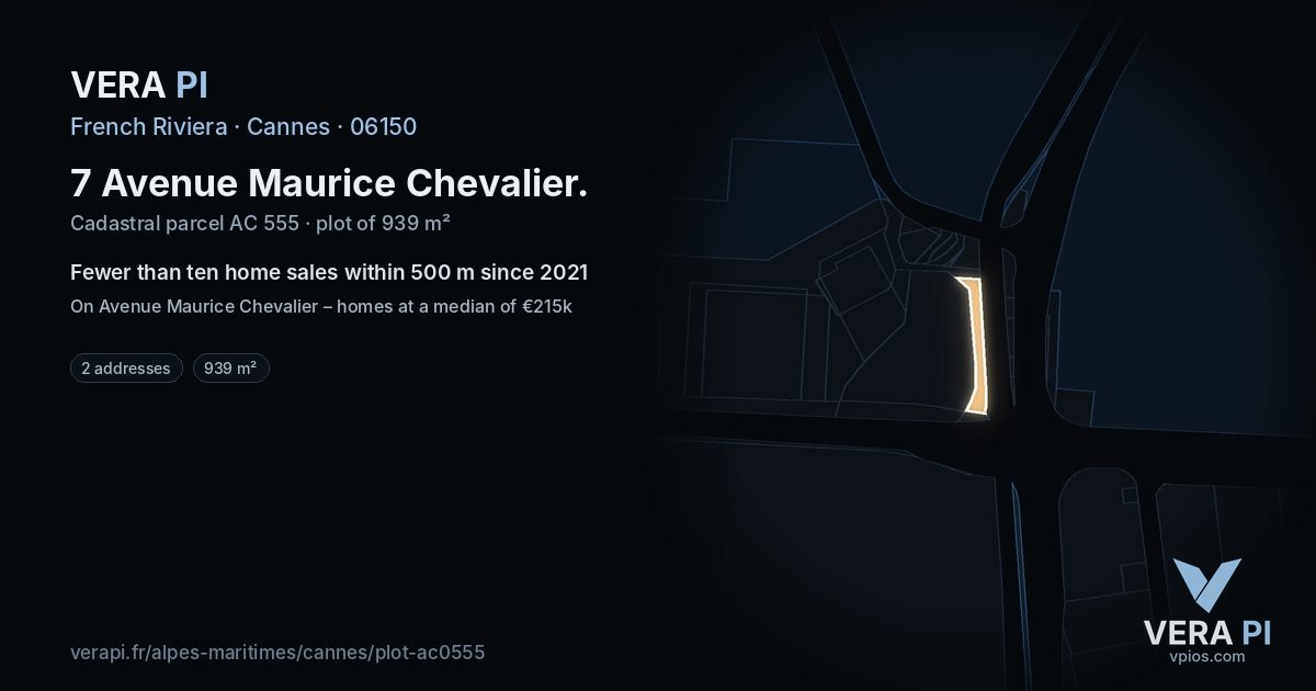 7 Avenue Maurice Chevalier, Cannes at night – the plot lit, the parcels around coloured by the prices near them