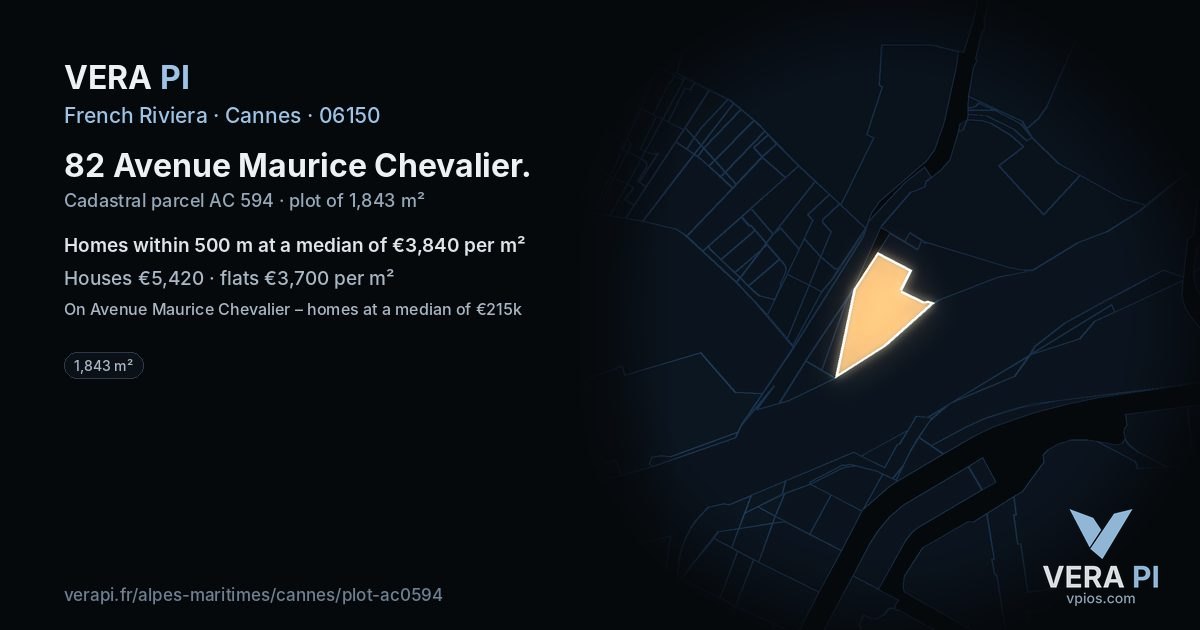 82 Avenue Maurice Chevalier, Cannes at night – the plot lit, the parcels around coloured by the prices near them