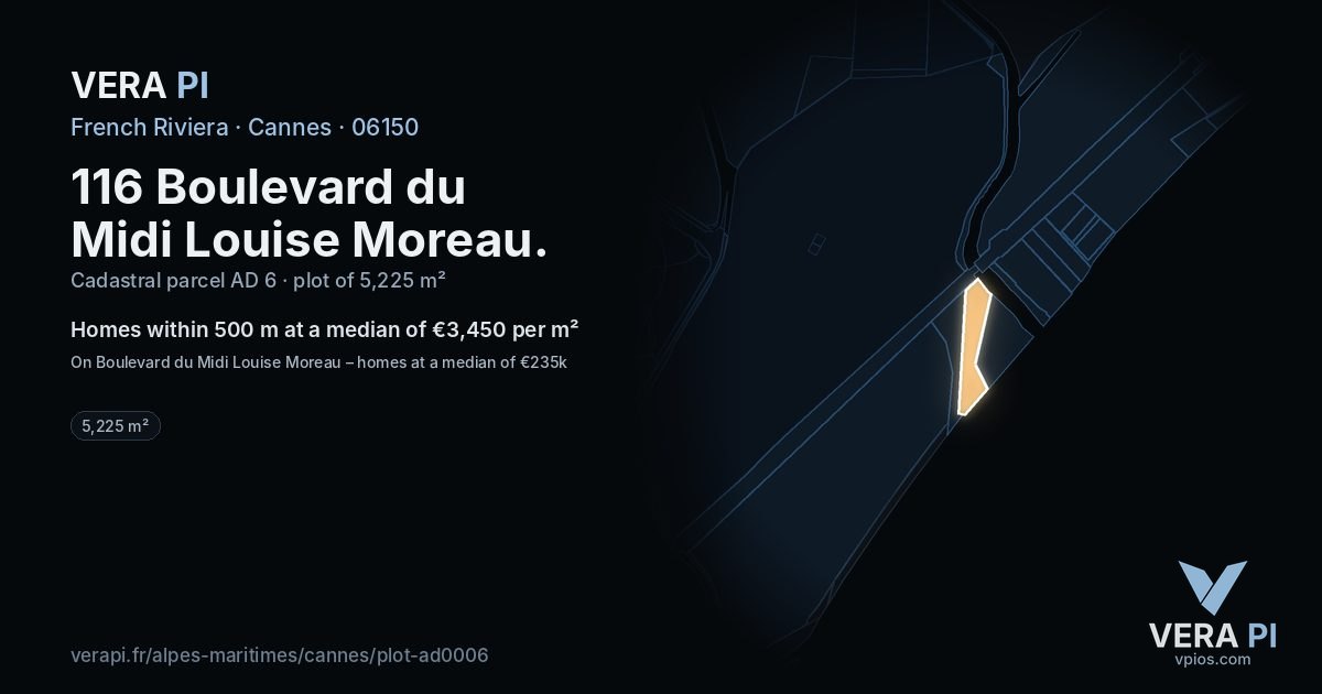 116 Boulevard du Midi Louise Moreau, Cannes at night – the plot lit, the parcels around coloured by the prices near them