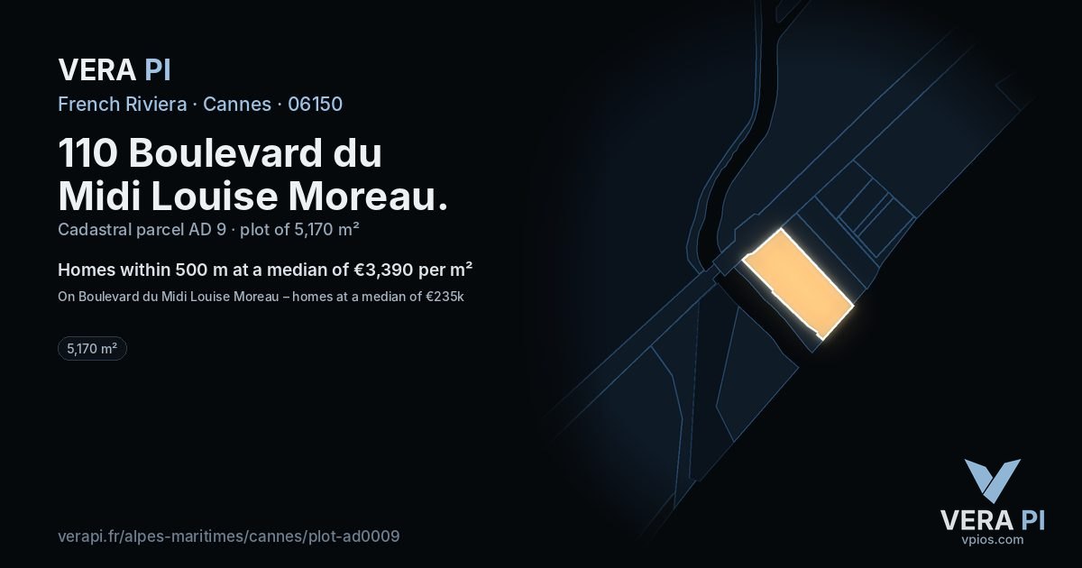 110 Boulevard du Midi Louise Moreau, Cannes at night – the plot lit, the parcels around coloured by the prices near them