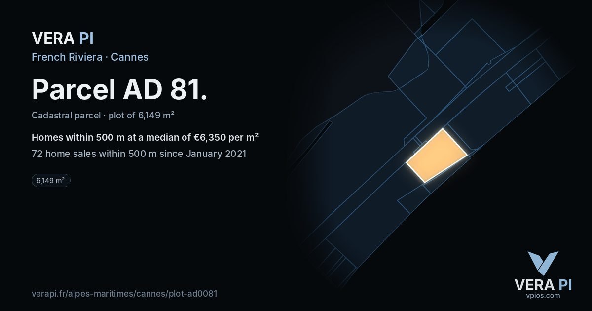 Parcel AD 81, Cannes at night – the plot lit, the parcels around coloured by the prices near them