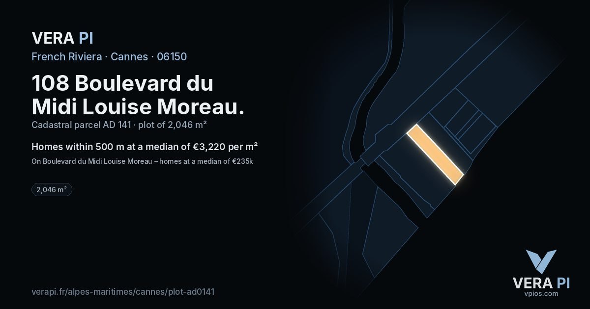 108 Boulevard du Midi Louise Moreau, Cannes at night – the plot lit, the parcels around coloured by the prices near them