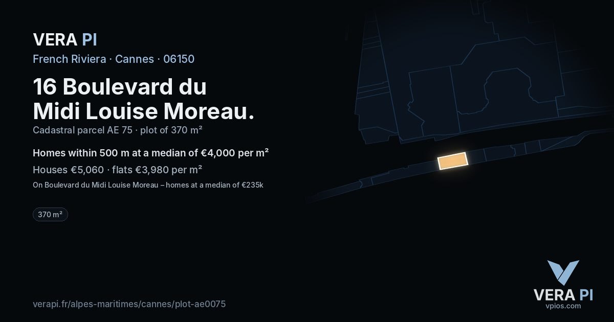 16 Boulevard du Midi Louise Moreau, Cannes at night – the plot lit, the parcels around coloured by the prices near them