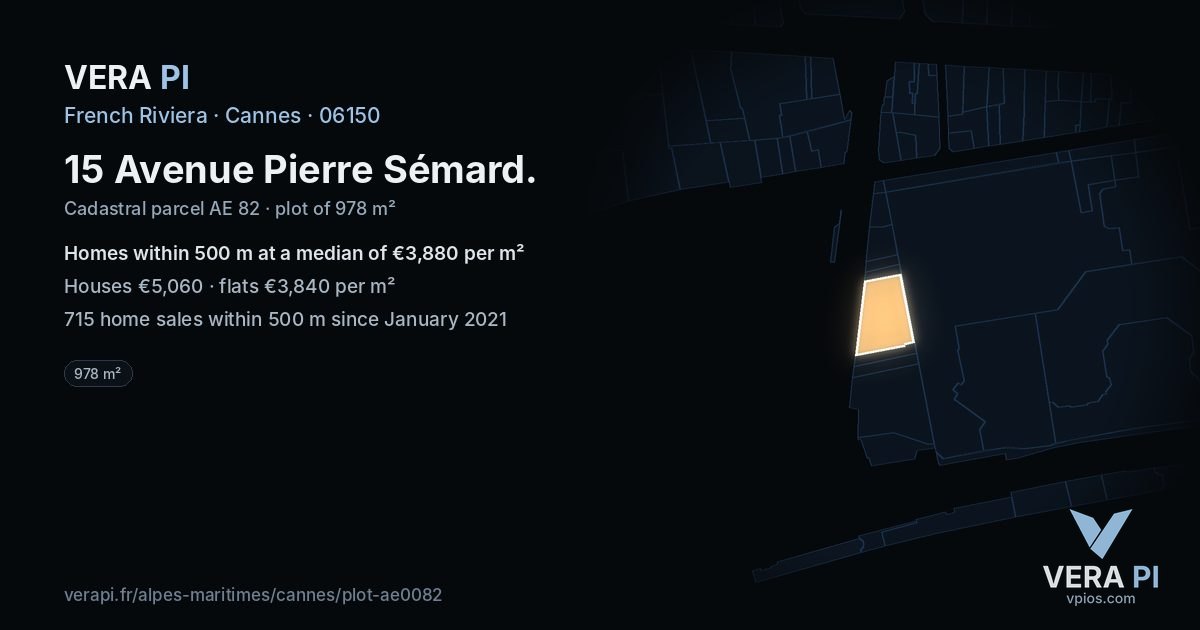 15 Avenue Pierre Sémard, Cannes at night – the plot lit, the parcels around coloured by the prices near them