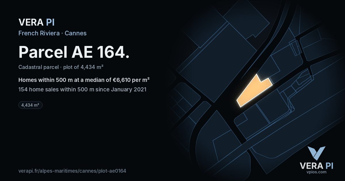Parcel AE 164, Cannes at night – the plot lit, the parcels around coloured by the prices near them
