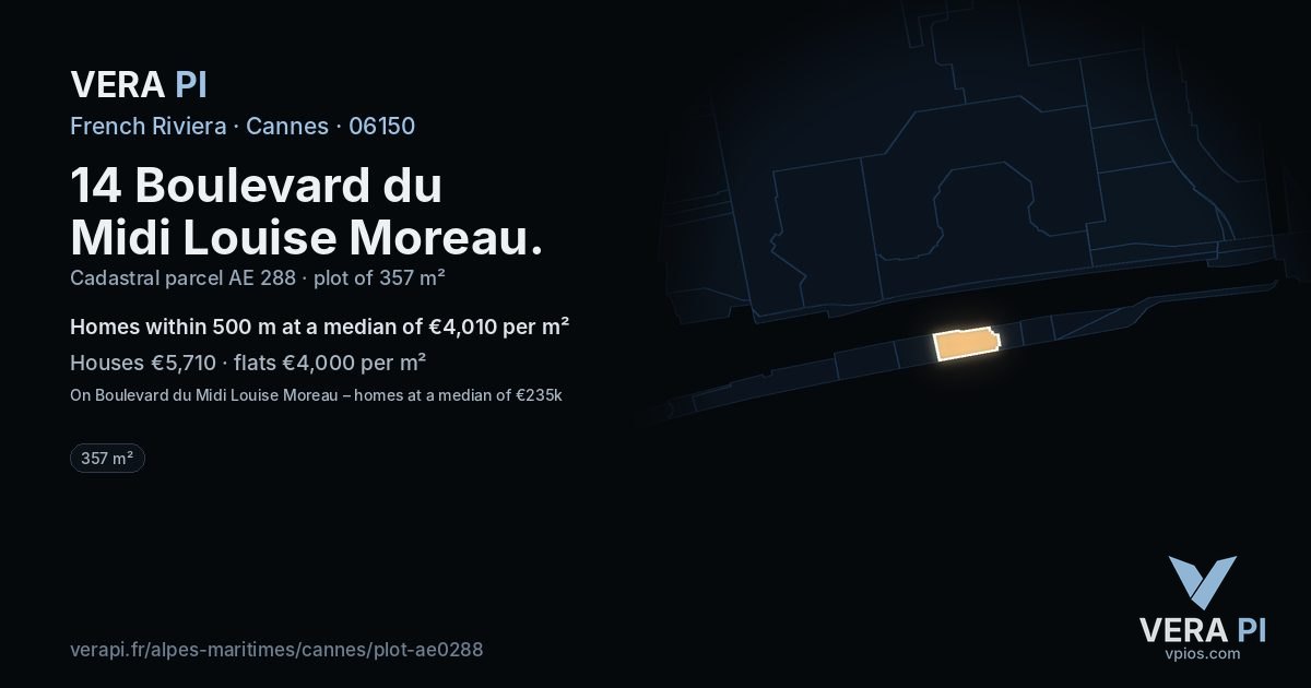 14 Boulevard du Midi Louise Moreau, Cannes at night – the plot lit, the parcels around coloured by the prices near them