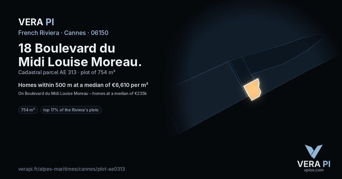 18 Boulevard du Midi Louise Moreau, Cannes at night – the plot lit, the parcels around coloured by the prices near them