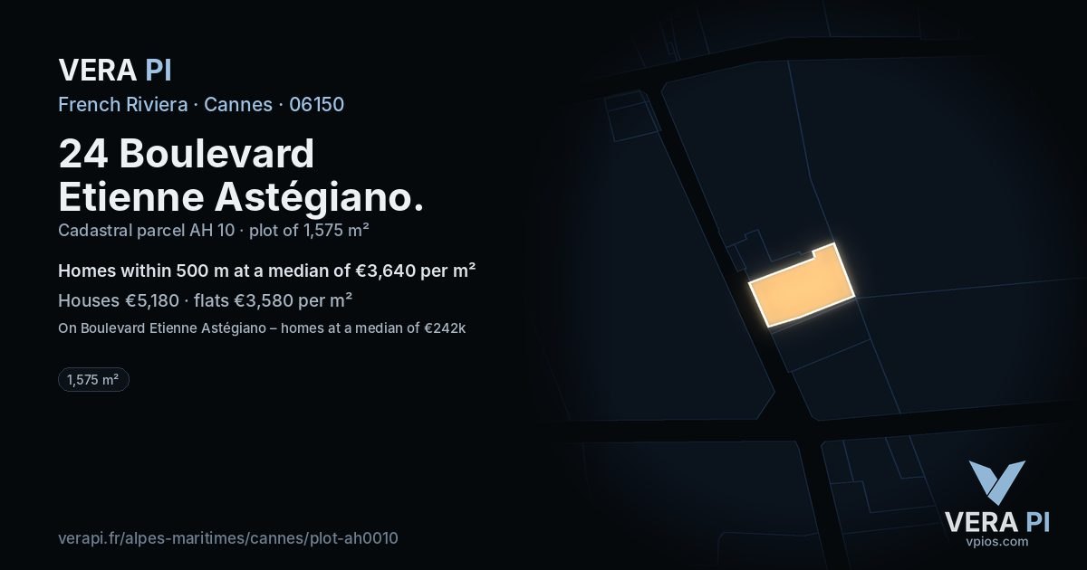 24 Boulevard Etienne Astégiano, Cannes at night – the plot lit, the parcels around coloured by the prices near them