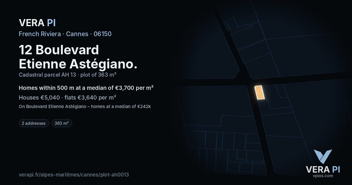12 Boulevard Etienne Astégiano, Cannes at night – the plot lit, the parcels around coloured by the prices near them
