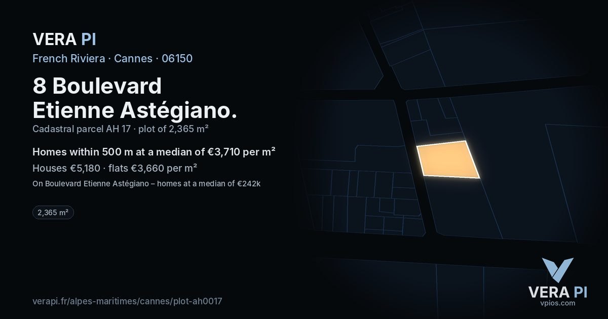 8 Boulevard Etienne Astégiano, Cannes at night – the plot lit, the parcels around coloured by the prices near them