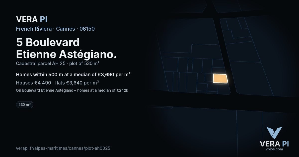 5 Boulevard Etienne Astégiano, Cannes at night – the plot lit, the parcels around coloured by the prices near them