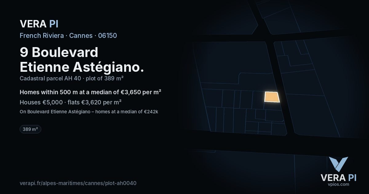 9 Boulevard Etienne Astégiano, Cannes at night – the plot lit, the parcels around coloured by the prices near them