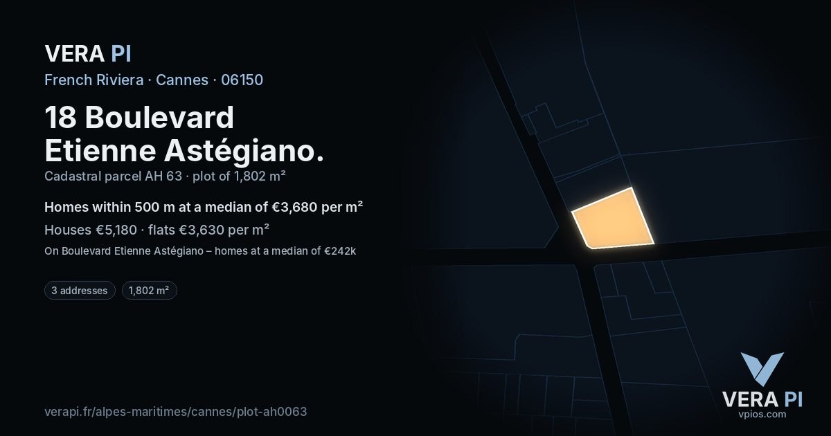 18 Boulevard Etienne Astégiano, Cannes at night – the plot lit, the parcels around coloured by the prices near them