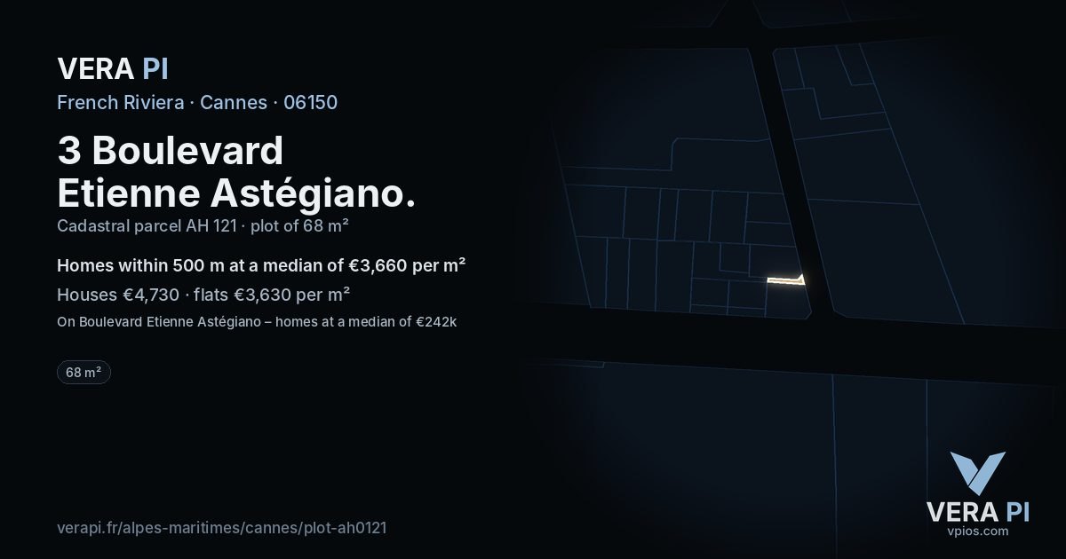 3 Boulevard Etienne Astégiano, Cannes at night – the plot lit, the parcels around coloured by the prices near them