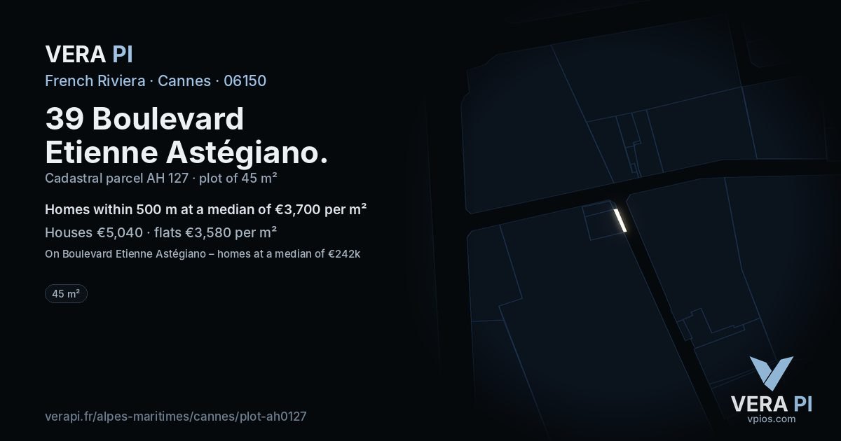 39 Boulevard Etienne Astégiano, Cannes at night – the plot lit, the parcels around coloured by the prices near them