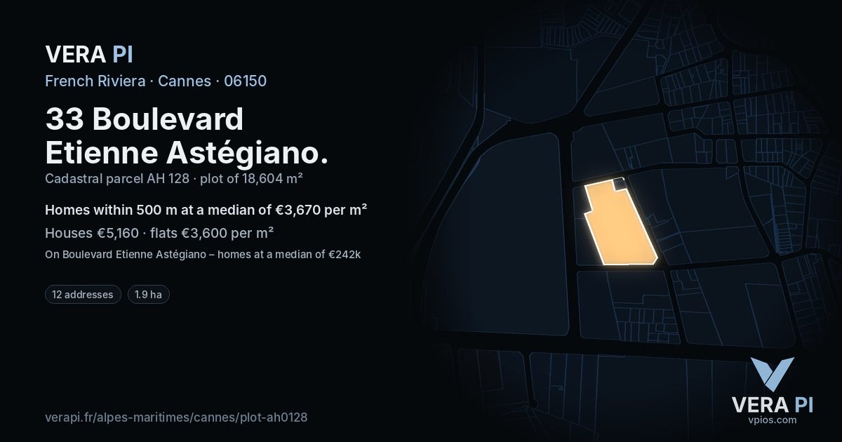 33 Boulevard Etienne Astégiano, Cannes at night – the plot lit, the parcels around coloured by the prices near them