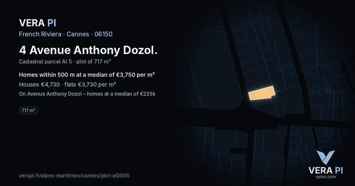 4 Avenue Anthony Dozol, Cannes at night – the plot lit, the parcels around coloured by the prices near them