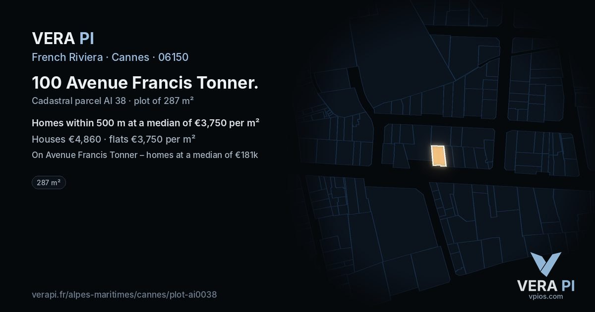 100 Avenue Francis Tonner, Cannes at night – the plot lit, the parcels around coloured by the prices near them