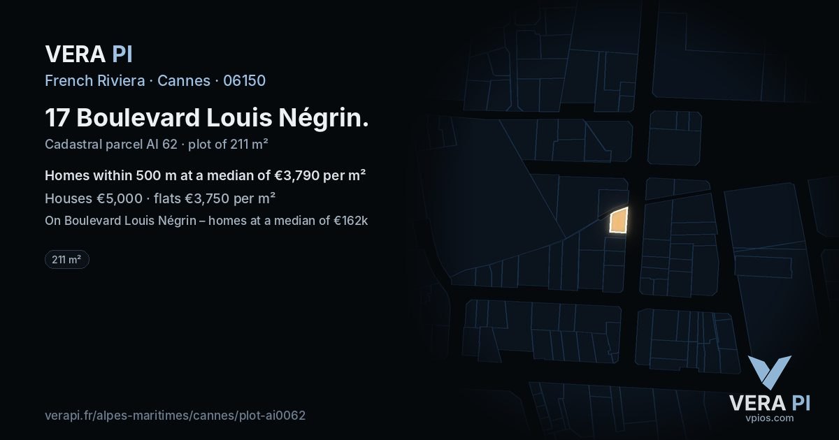 17 Boulevard Louis Négrin, Cannes at night – the plot lit, the parcels around coloured by the prices near them