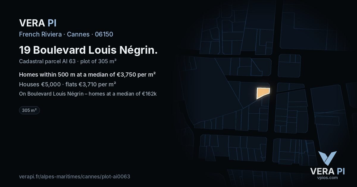 19 Boulevard Louis Négrin, Cannes at night – the plot lit, the parcels around coloured by the prices near them