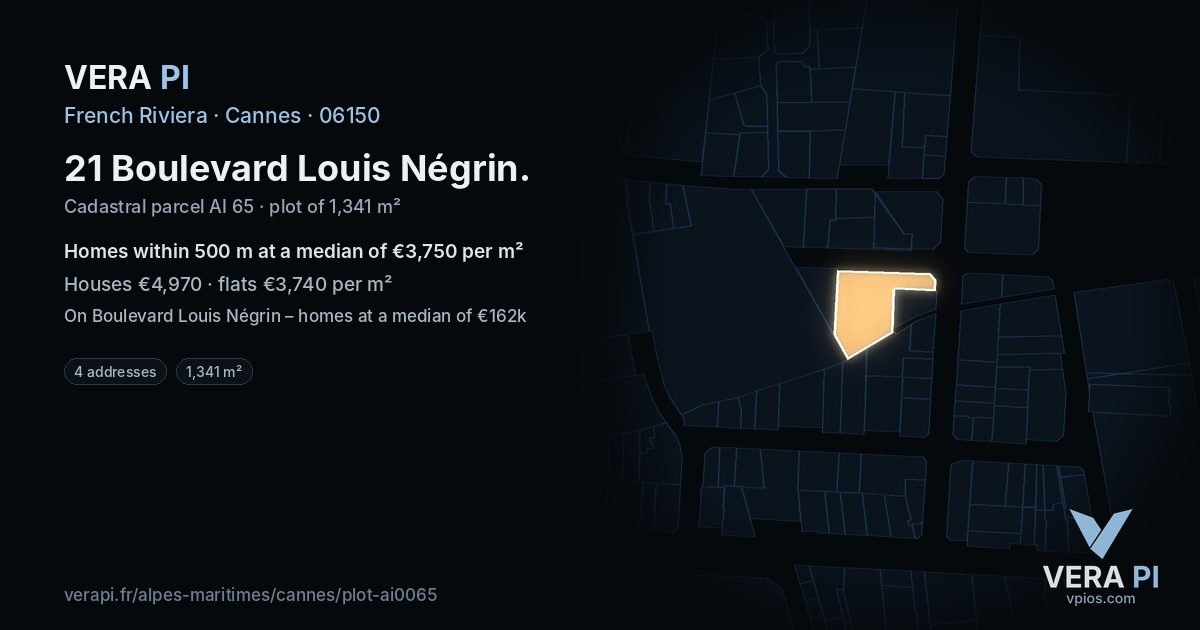 21 Boulevard Louis Négrin, Cannes at night – the plot lit, the parcels around coloured by the prices near them