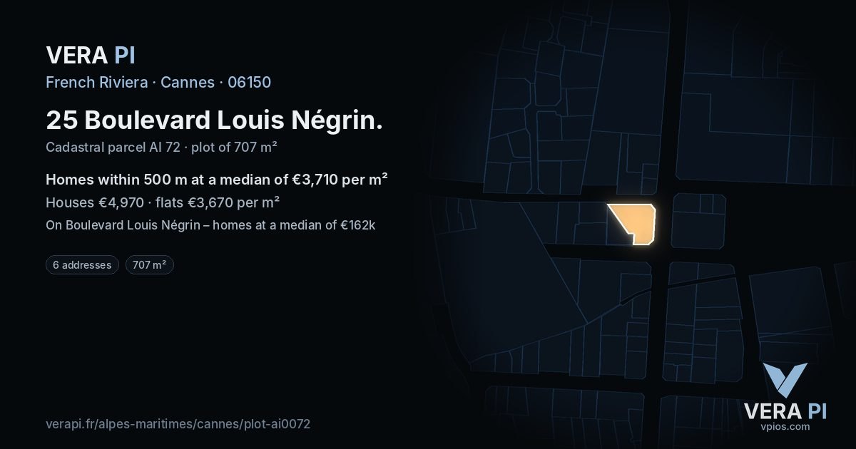 25 Boulevard Louis Négrin, Cannes at night – the plot lit, the parcels around coloured by the prices near them