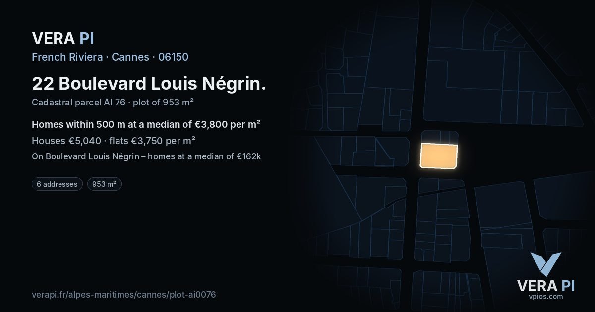 22 Boulevard Louis Négrin, Cannes at night – the plot lit, the parcels around coloured by the prices near them