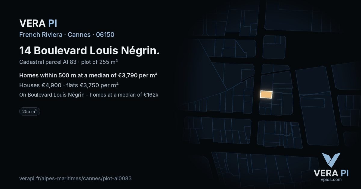 14 Boulevard Louis Négrin, Cannes at night – the plot lit, the parcels around coloured by the prices near them