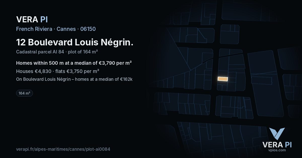 12 Boulevard Louis Négrin, Cannes at night – the plot lit, the parcels around coloured by the prices near them