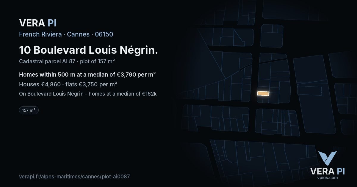 10 Boulevard Louis Négrin, Cannes at night – the plot lit, the parcels around coloured by the prices near them