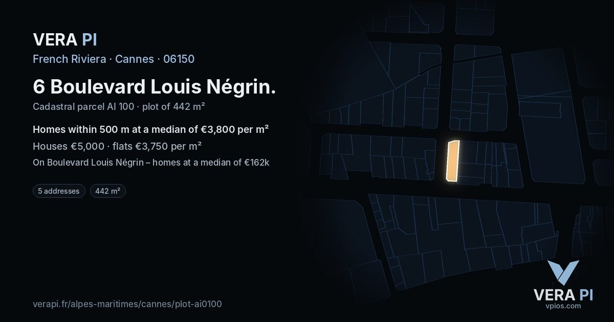 6 Boulevard Louis Négrin, Cannes at night – the plot lit, the parcels around coloured by the prices near them