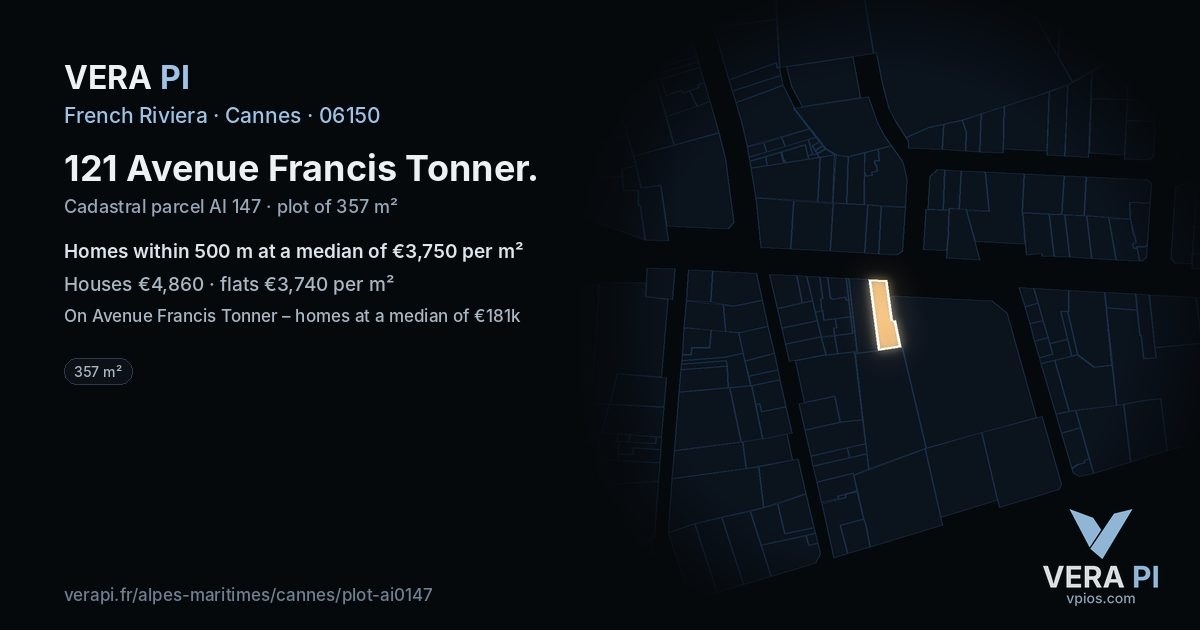 121 Avenue Francis Tonner, Cannes at night – the plot lit, the parcels around coloured by the prices near them