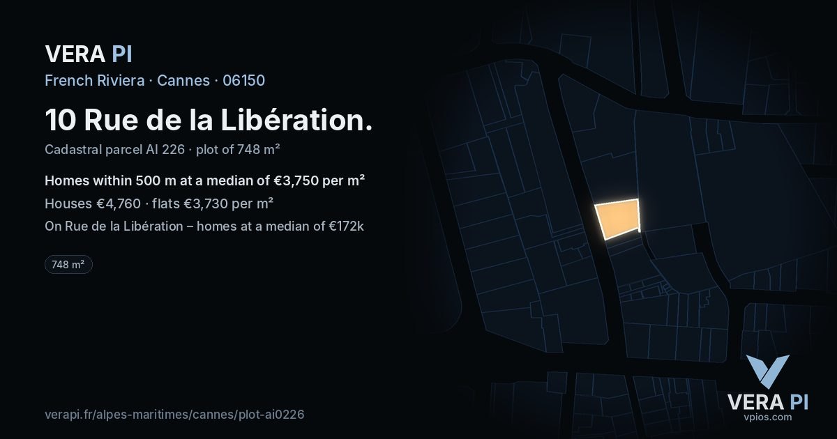 10 Rue de la Libération, Cannes at night – the plot lit, the parcels around coloured by the prices near them