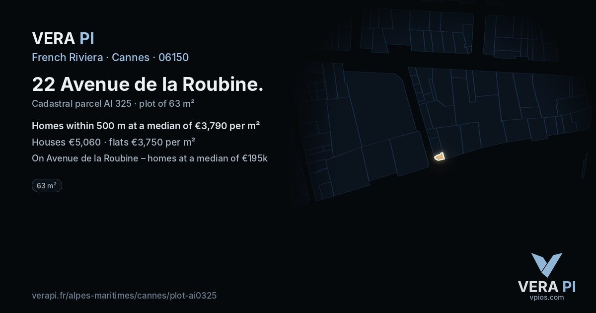 22 Avenue de la Roubine, Cannes at night – the plot lit, the parcels around coloured by the prices near them