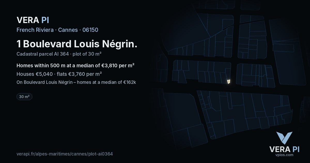 1 Boulevard Louis Négrin, Cannes at night – the plot lit, the parcels around coloured by the prices near them