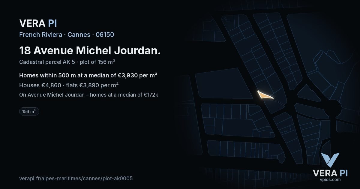 18 Avenue Michel Jourdan, Cannes at night – the plot lit, the parcels around coloured by the prices near them